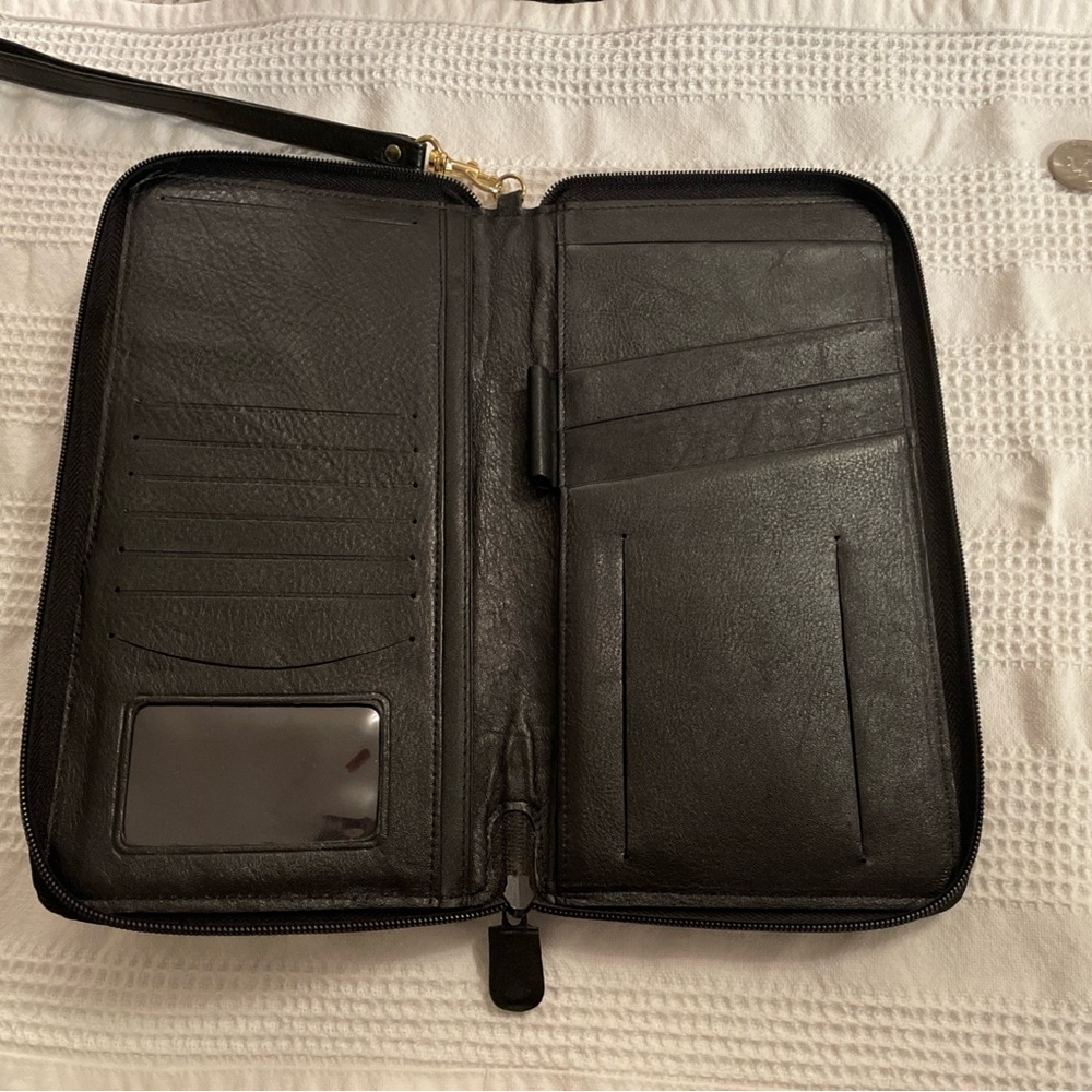 Black Leather Zippered Binder - Genuine Leather - Black Leather Portfolio